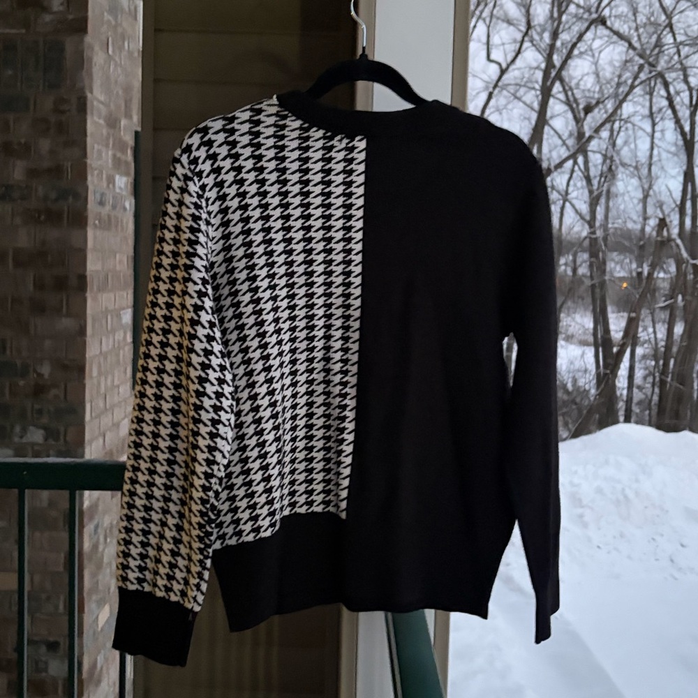 🆕🖤🤍 Liverpool Los Angeles Black White Houndstooth Colorblock Knit Sweater Size M - Picture 4 of 16